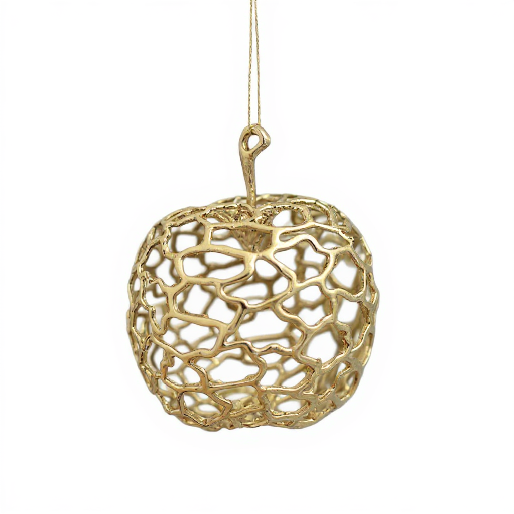 Apple Christmas Ornament | Metallic Holiday Bauble in Gold, Silver & Antique | Set of 2 or 4