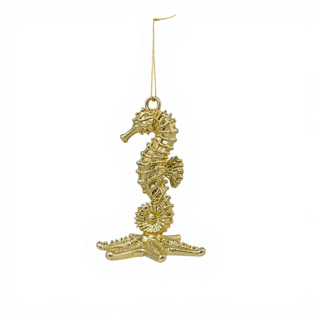 Seahorse Christmas Ornament | Coastal Metallic Tree Décor in Gold, Silver & Antique | Set of 2 or 4