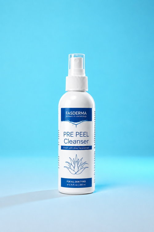 FASDERMA pre-peel cleanser spray bottle with pump and blue label