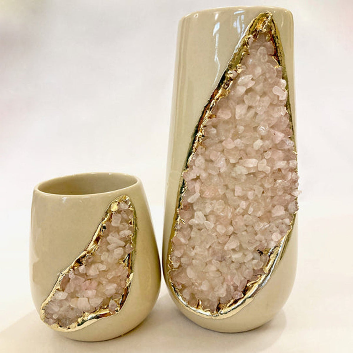 Set of 2 Cream Ceramic Vases