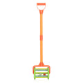 Orange push-along toy with green-and-yellow front cart and small red accents