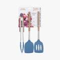 3-Piece Kitchen Tool Set - Acacia Wood & Stainless Steel Handles, Silicone Heads, Non-Stick Safe, Navy - Kitchen Tools at Dealshubindia