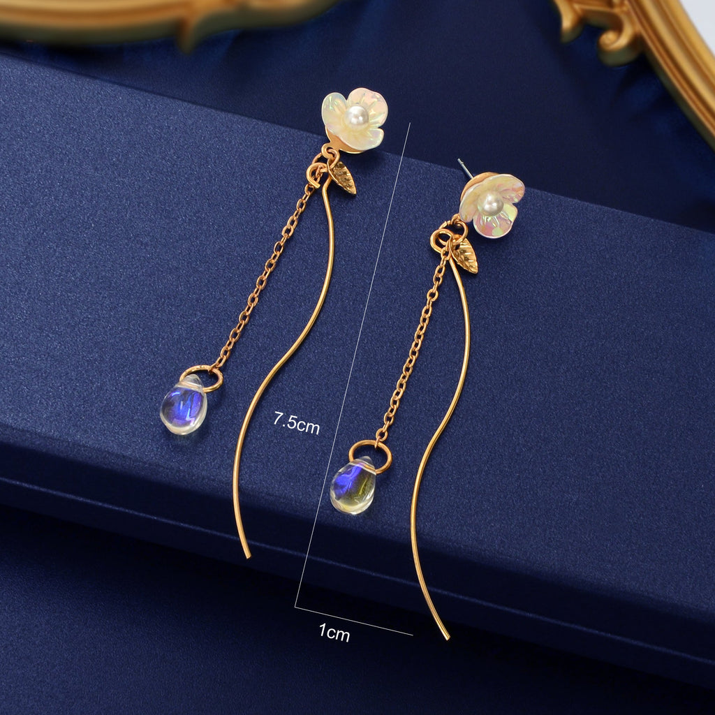 White Flower Gold Chain Dangle Earrings Women Accessories Tassel Stud Jewellery