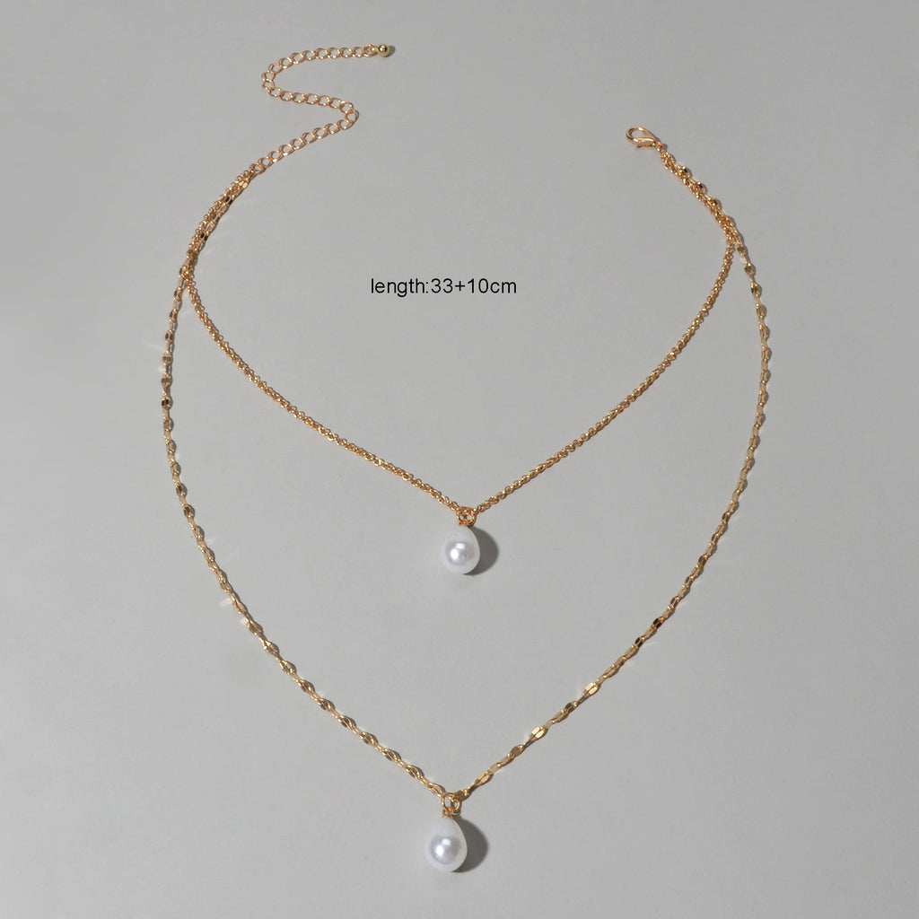 Fashion Double-layer Gold Chain Imitation Pearl Pendant Necklace Gift Jewelry