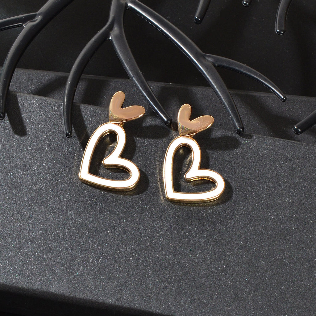 White Enamel Heart Drop Hypoallergenic Stud Earrings Dainty Gift for Women Girls