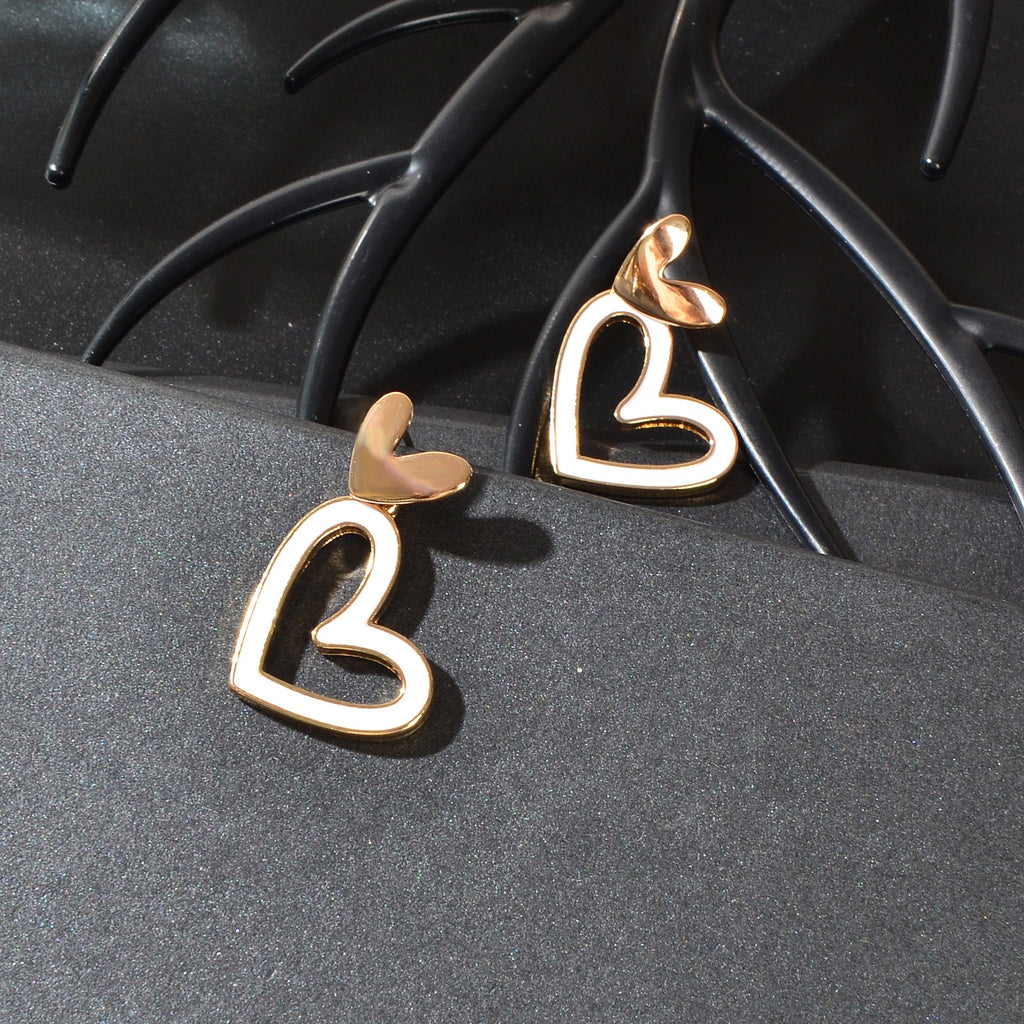 White Enamel Heart Drop Hypoallergenic Stud Earrings Dainty Gift for Women Girls