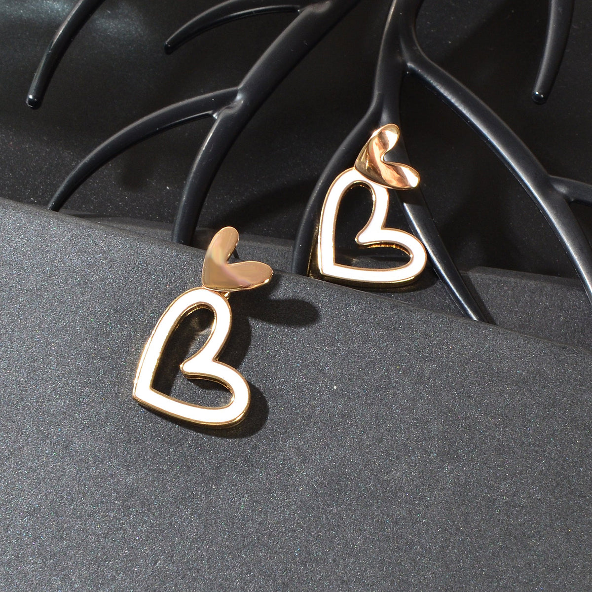 White Enamel Heart Drop Hypoallergenic Stud Earrings Dainty Gift for Women Girls