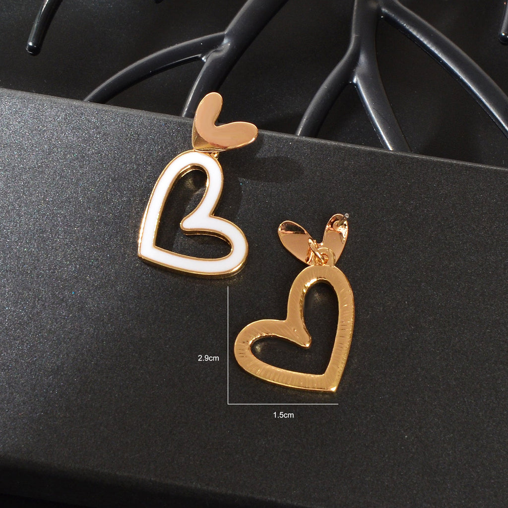 White Enamel Heart Drop Hypoallergenic Stud Earrings Dainty Gift for Women Girls