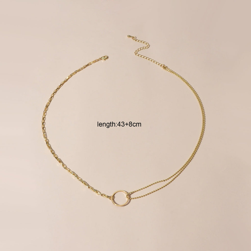 Minimalist Women Accessories Multiple Gold Popcorn Chain Circle Pendant Necklace