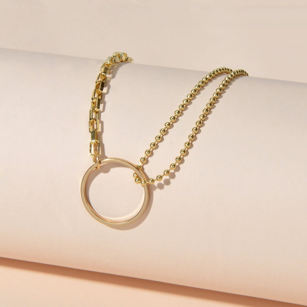 Minimalist Women Accessories Multiple Gold Popcorn Chain Circle Pendant Necklace