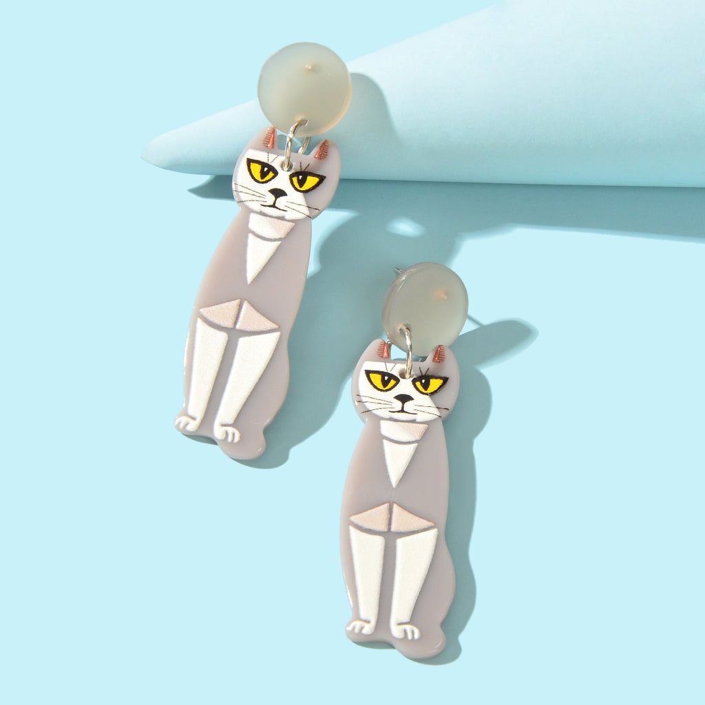 Cartoon Design Gray Resin Acrylic Cat Big Earrings Personality Women Accessories - Earrings at Dealshubindia