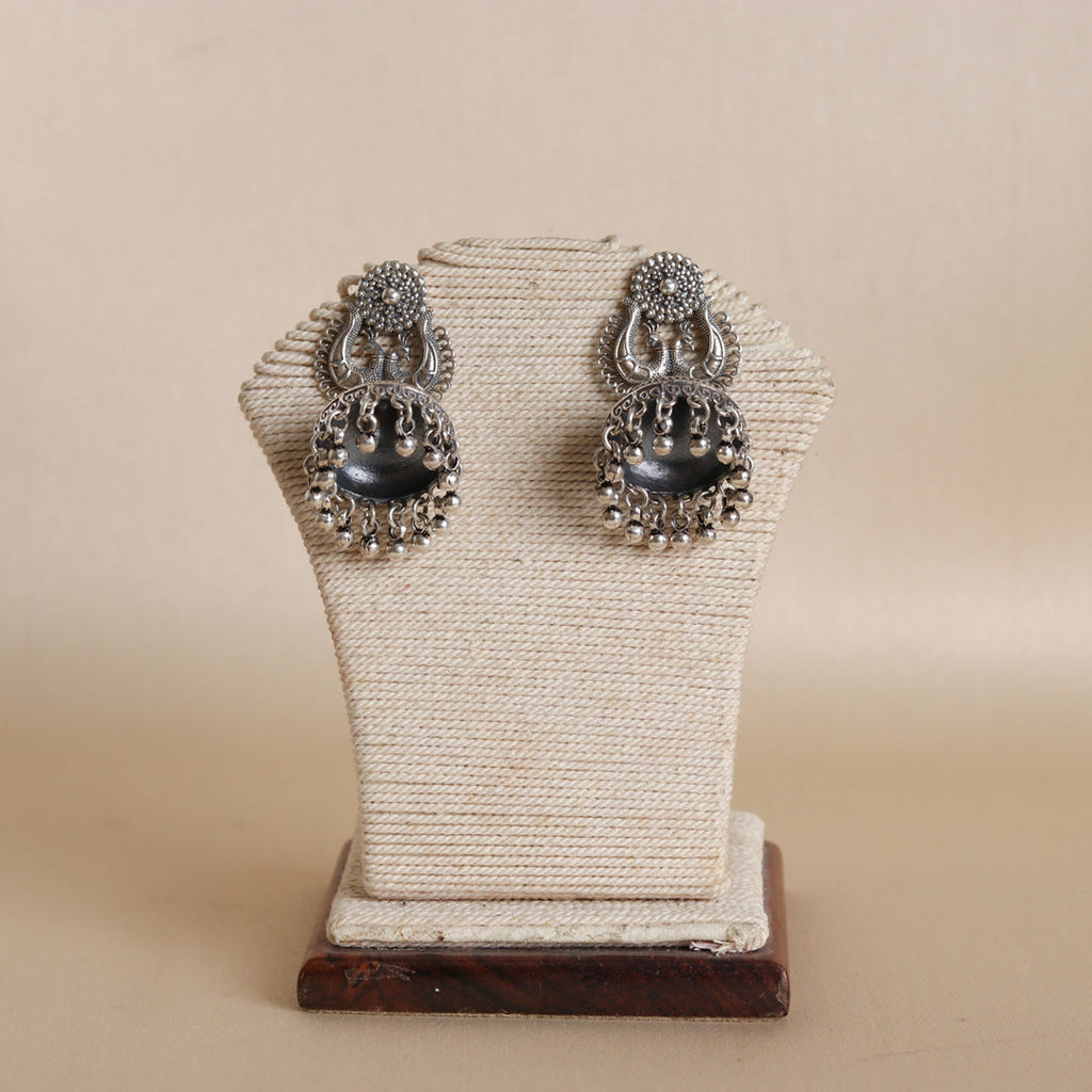 Oxidised Peacock Jhumka