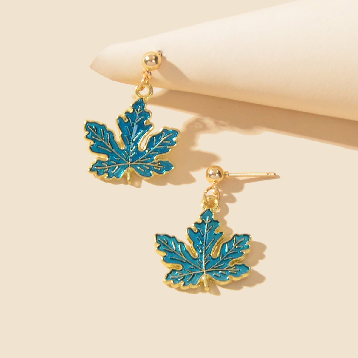 Chic Blue Enamel Leaf Hanging Earrings Novelty Plant Jewelry Ladies Unique Gifts