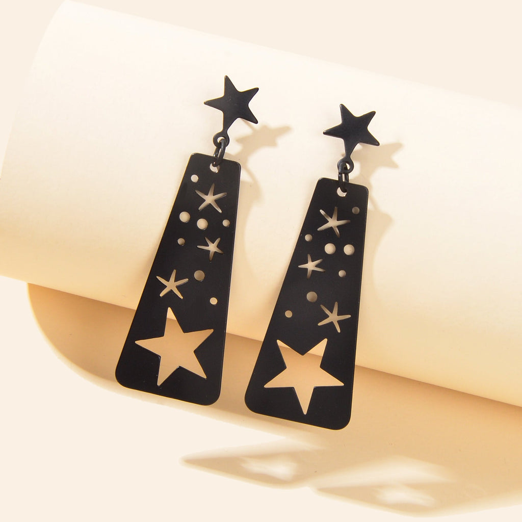 Black Square Geometric Hollow Star Statement Personalized Earrings Ear Jewellery