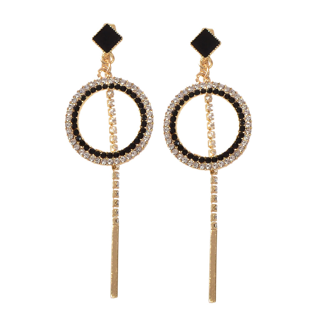 Feelontop Luxury Rhinestone Bar Charm Circle Dangle Earrings Perfect Ear Jacket