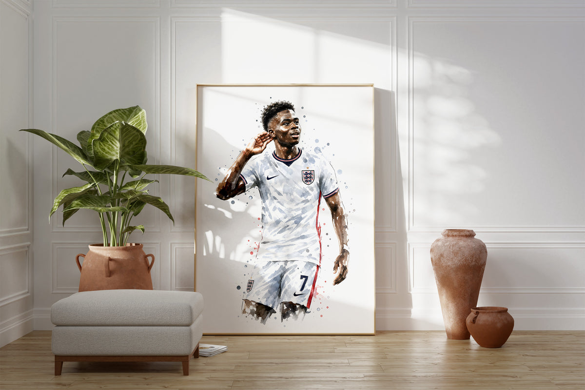 England Fussball Poster  · Geschenkidee · Aquarell Sport Wandbild · Deko Print ohne Rahmen