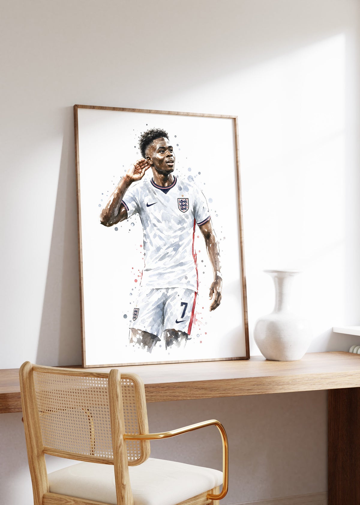 England Fussball Poster  · Geschenkidee · Aquarell Sport Wandbild · Deko Print ohne Rahmen
