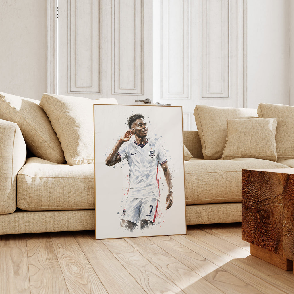 England Fussball Poster  · Geschenkidee · Aquarell Sport Wandbild · Deko Print ohne Rahmen