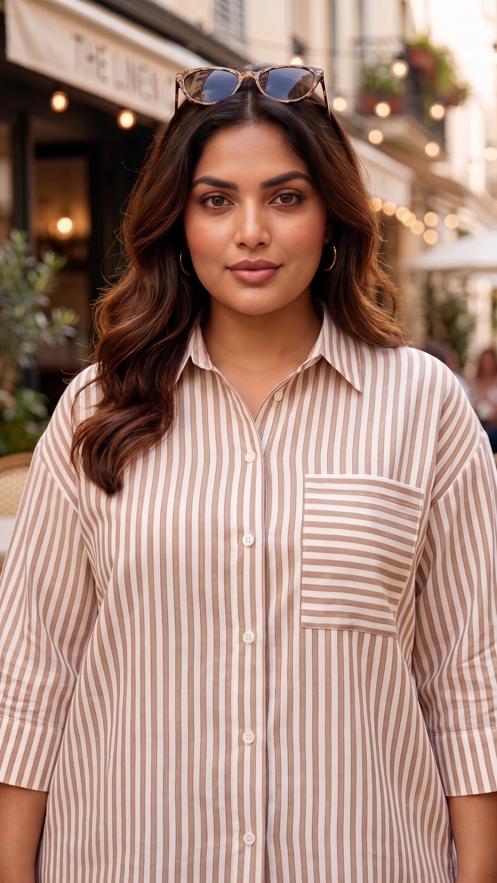 Plus Size Golden Striped 100% Cotton Shirt – Relaxed Fit Button-Down Casual Shirt for Women - Dresses at Dealshubindia