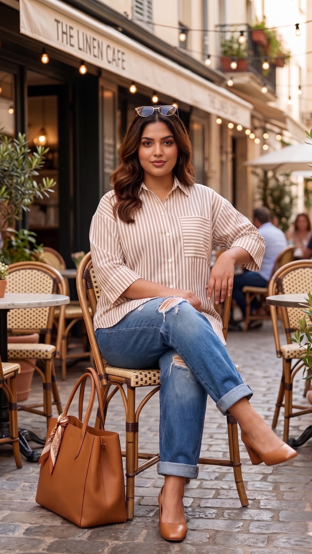 Plus Size Golden Striped 100% Cotton Shirt – Relaxed Fit Button-Down Casual Shirt for Women - Dresses at Dealshubindia