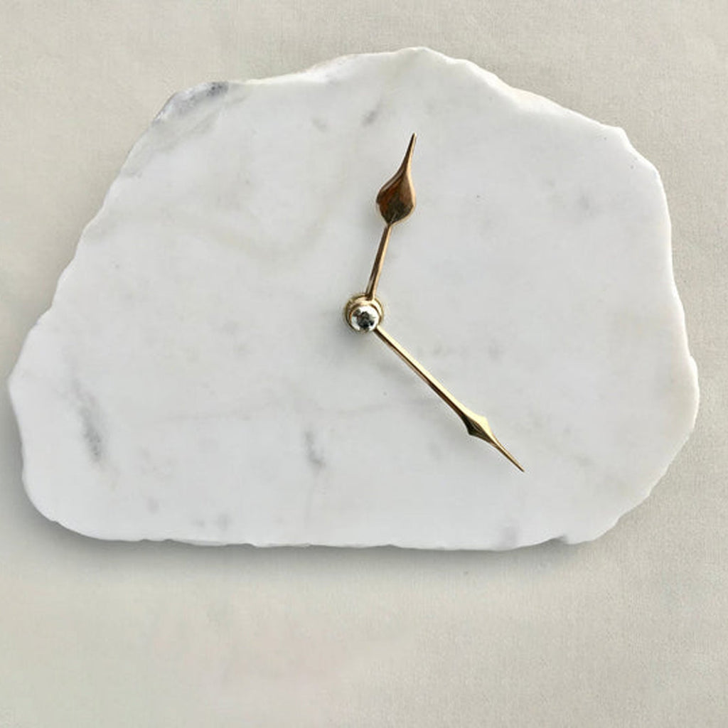 Hand Chipped Large Irregular White Marble Desk/Wall Clock