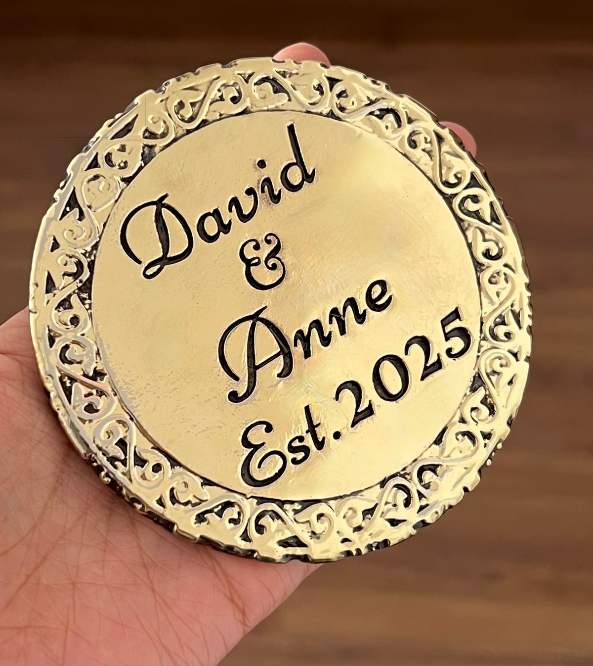 Custom Engraved Brass Coasters – Set of 4