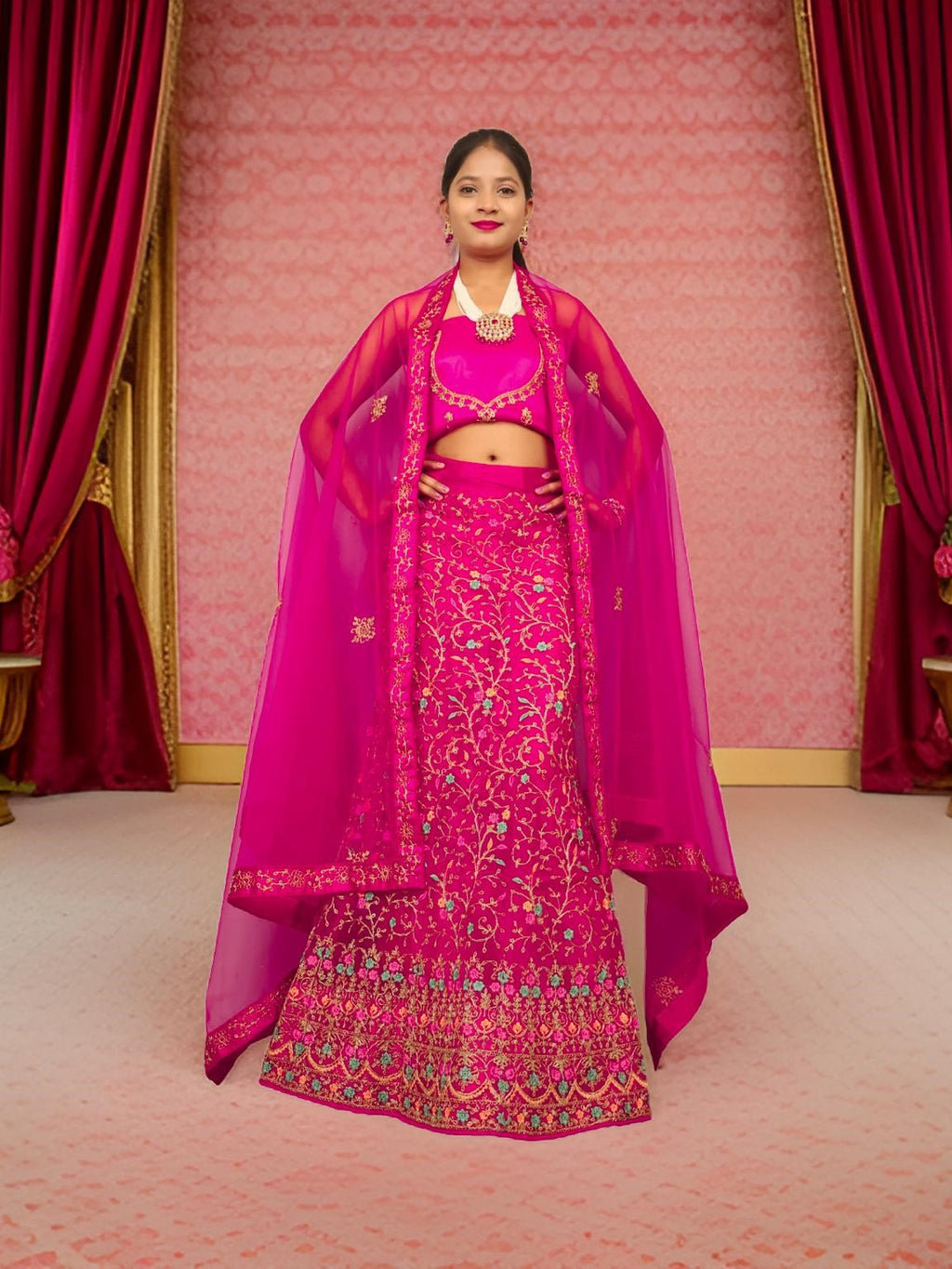 Semi-Stitched Lehenga with Embroidery & Zari Thread Work by Shreekama
