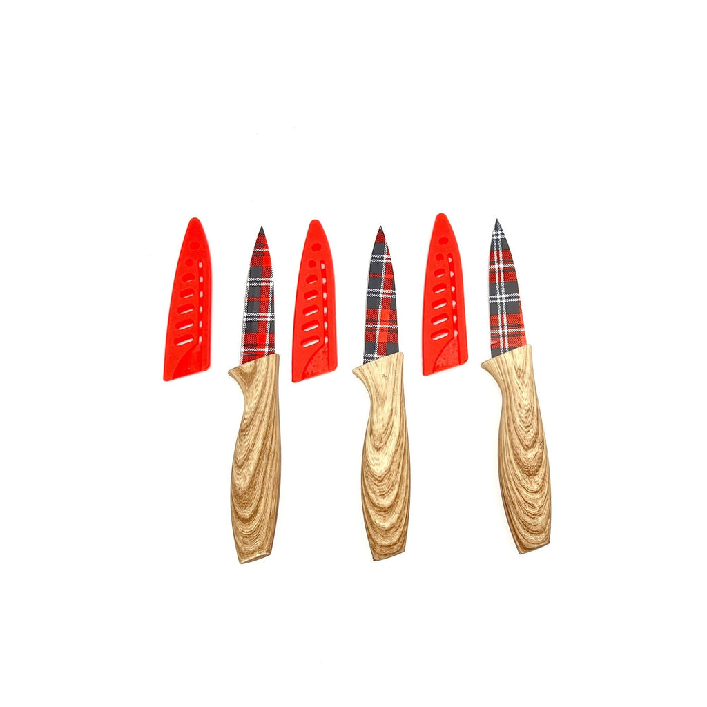 3-Piece Festive Holiday Paring Knife Set with Blade Guards, Gingham - Kitchen Knives at Dealshubindia
