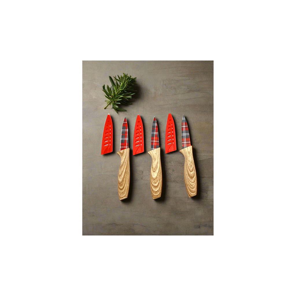 3-Piece Festive Holiday Paring Knife Set with Blade Guards, Gingham - Kitchen Knives at Dealshubindia