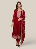 Woman Anarkali Suit Set with Pant-Dupatta