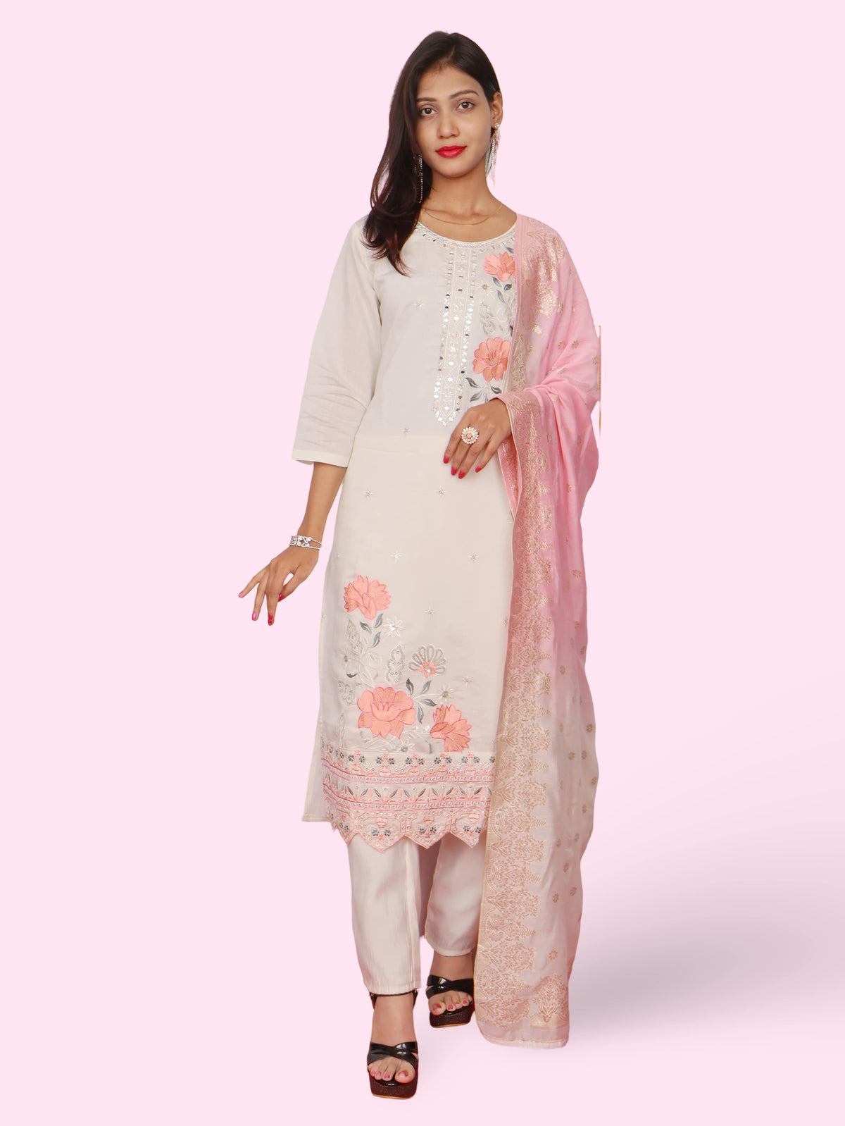 Women's Cotton Rayon Kurta-Pant, and Dupatta Set