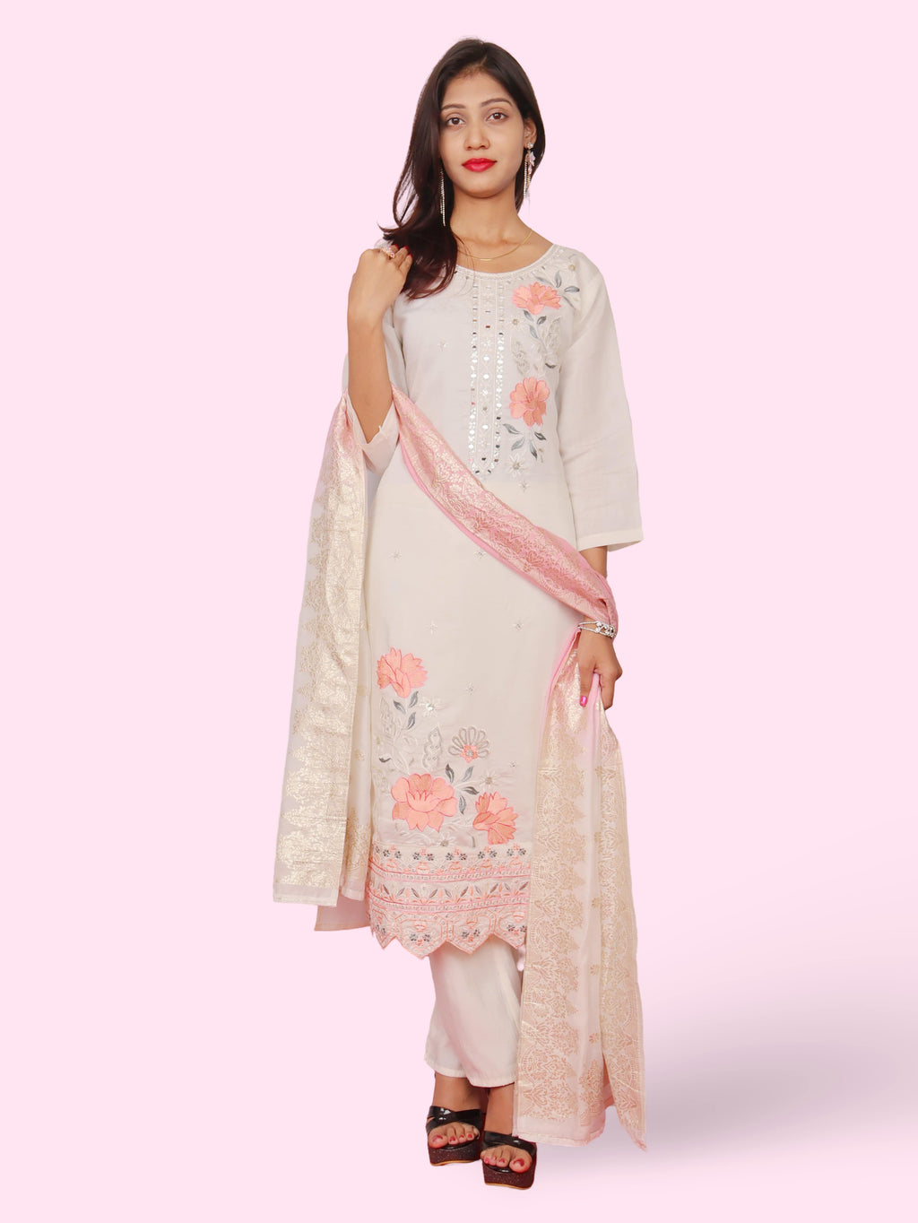 Women's Cotton Rayon Kurta-Pant, and Dupatta Set