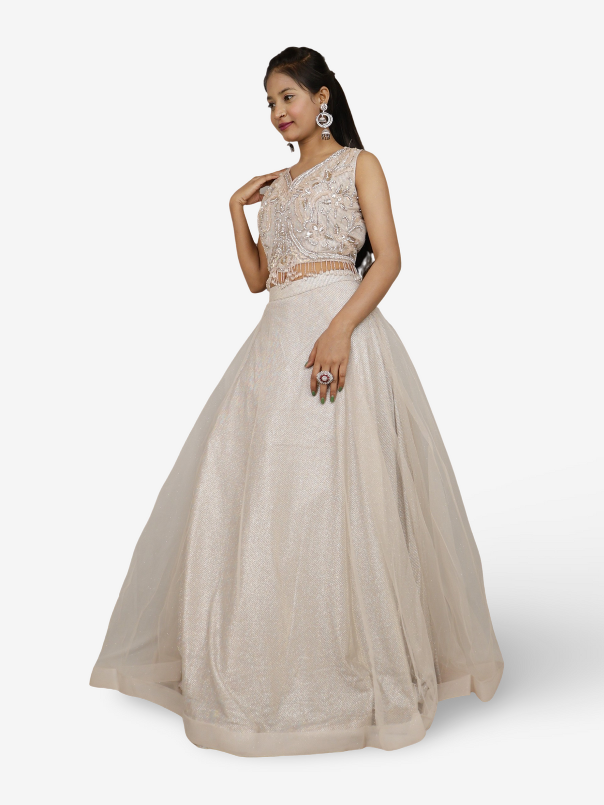 Multi color lehenga with choli peals work and sequins with dupatta for women by Shreekama
