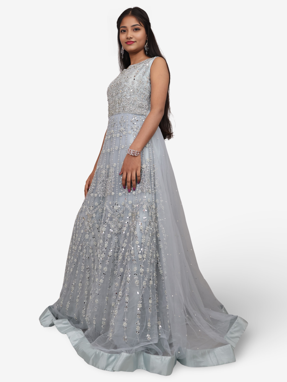 Net Fabric Gown with Pearl & Embroidery by Shreekama