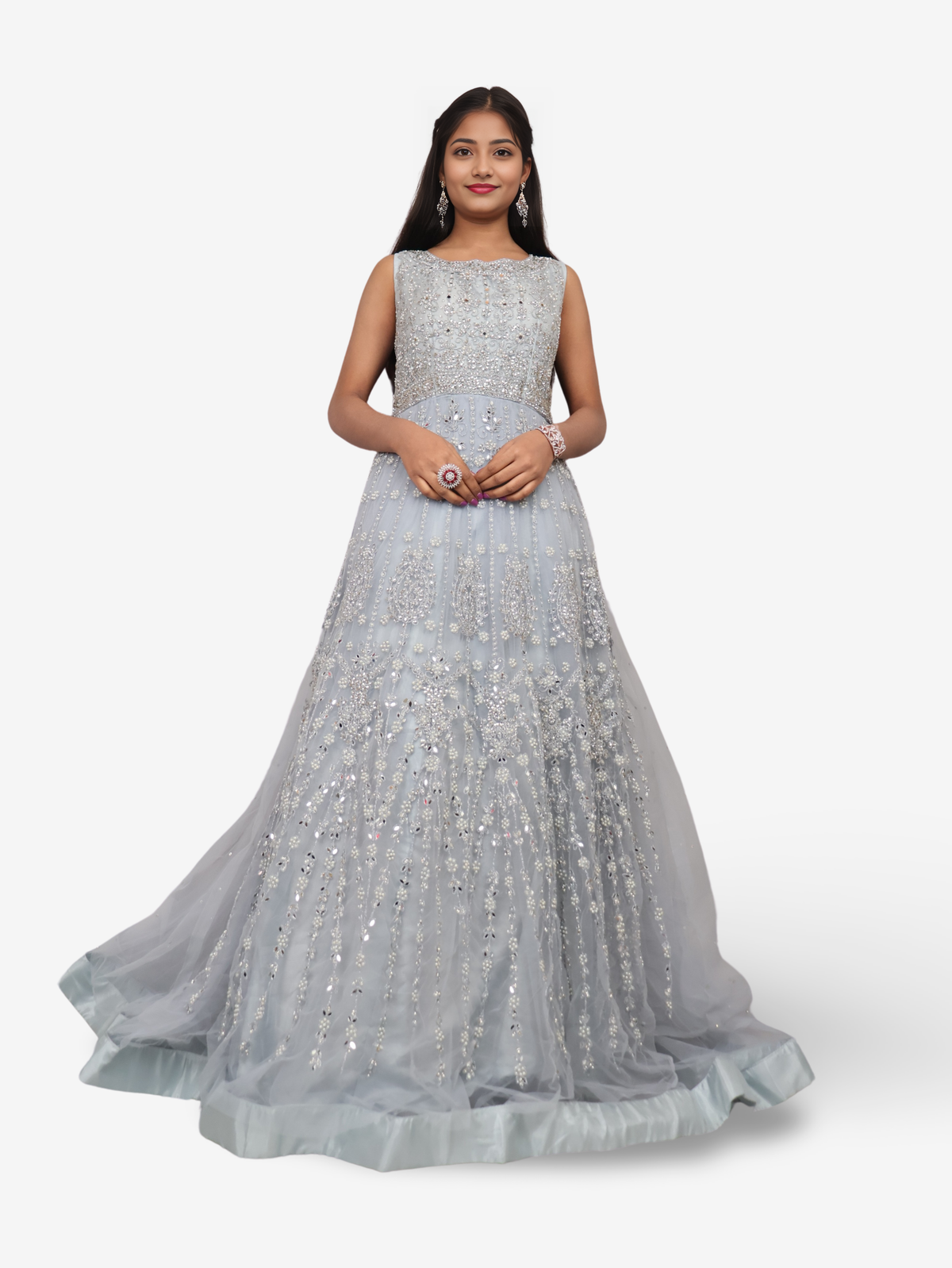 Net Fabric Gown with Pearl & Embroidery by Shreekama