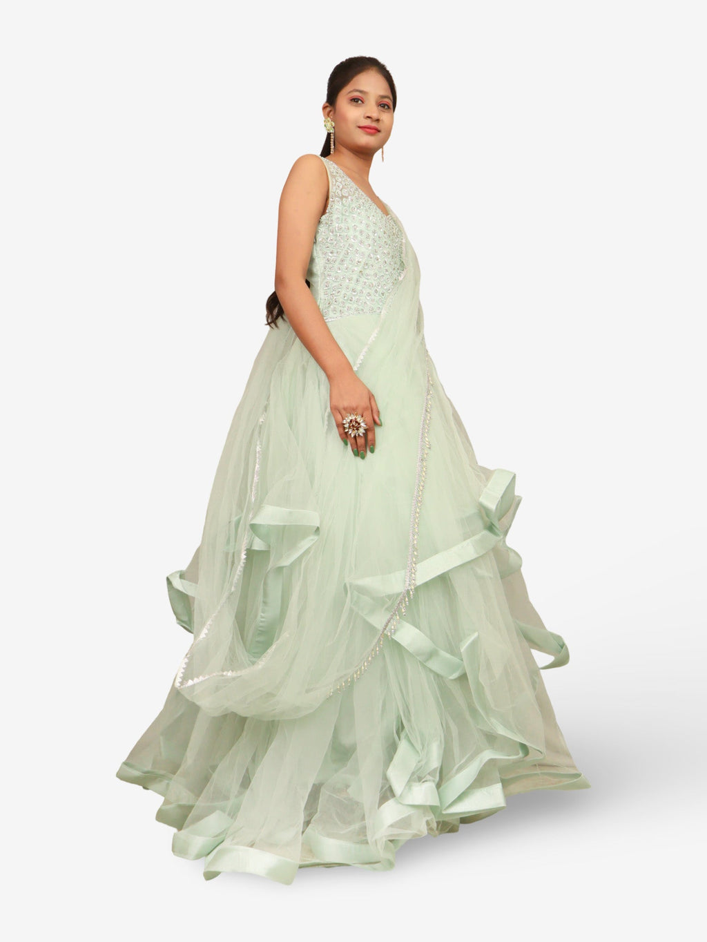 Gown with Stone & Beads Work by Shreekama - Designer Gowns at Dealshubindia