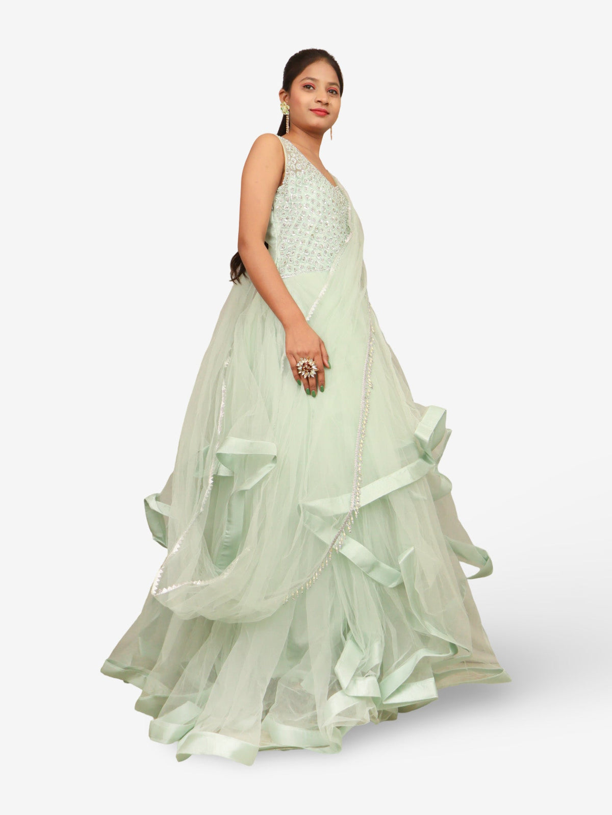 Gown with Stone & Beads Work by Shreekama - Designer Gowns at Dealshubindia