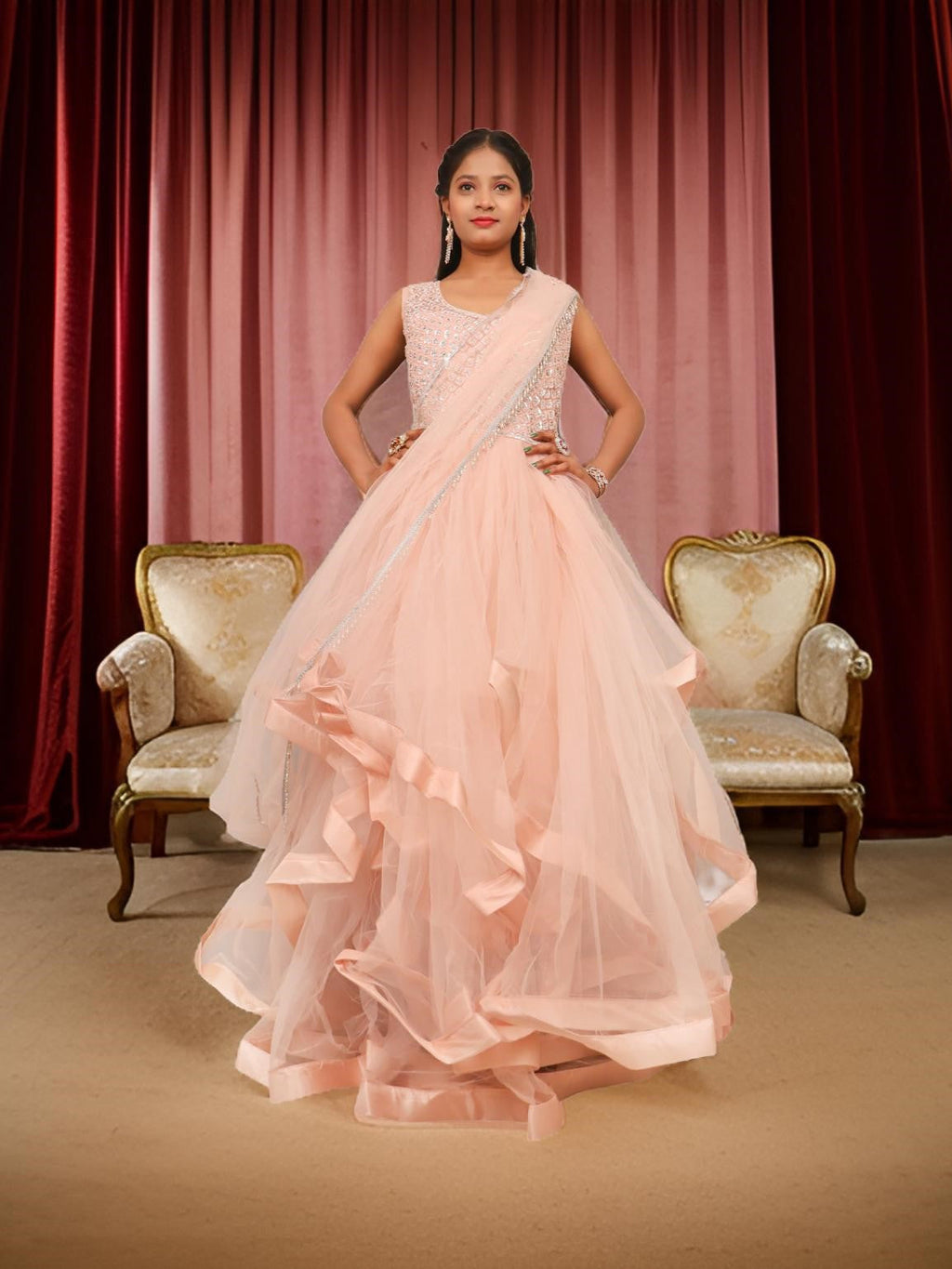 Gown with Stone & Beads Work by Shreekama - Designer Gowns at Dealshubindia
