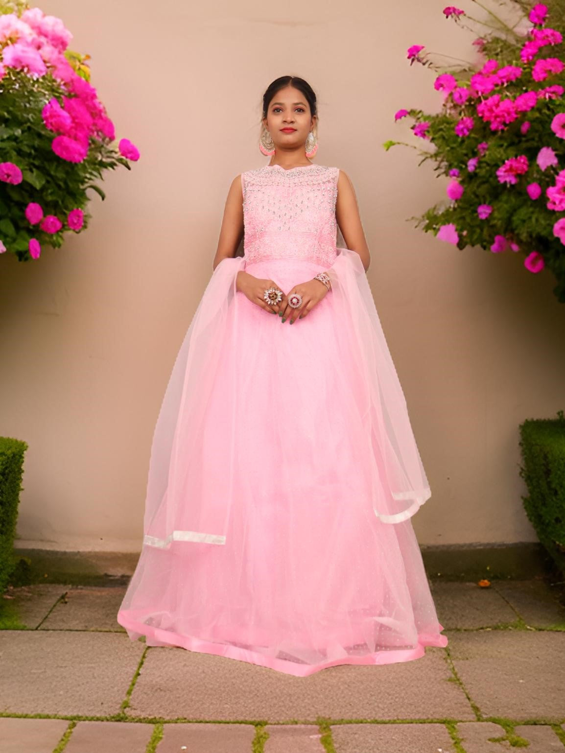 Gown with Embroidery & Glitter Work by Shreekama