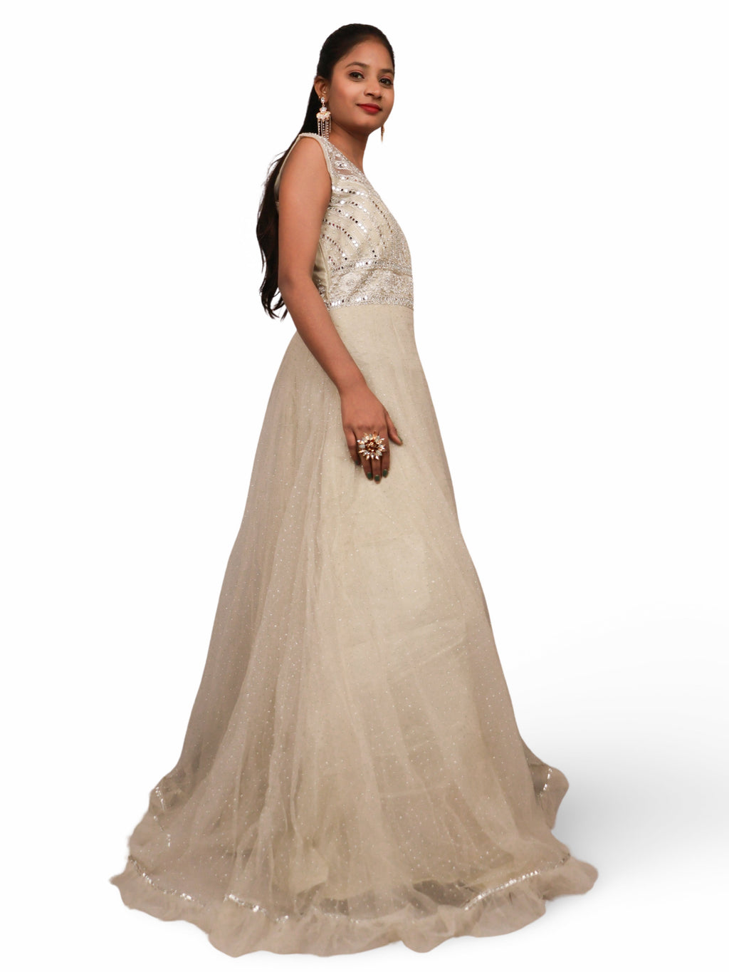 Gown with Embroidery & Glitter Work by Shreekama