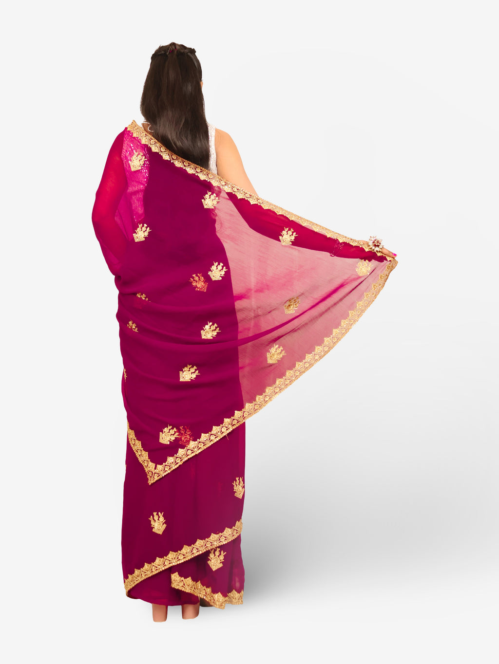 Designer Saree with Kundan & Zari Thread Work by Shreekama