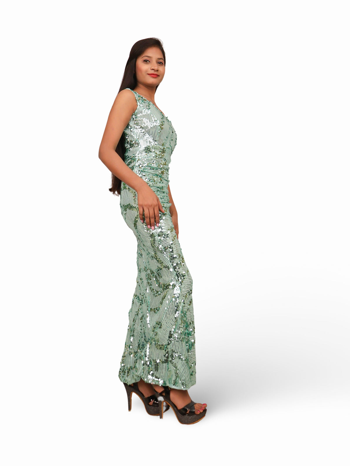 Sequins One-Shoulder Maxi Party Dress by Shreekama