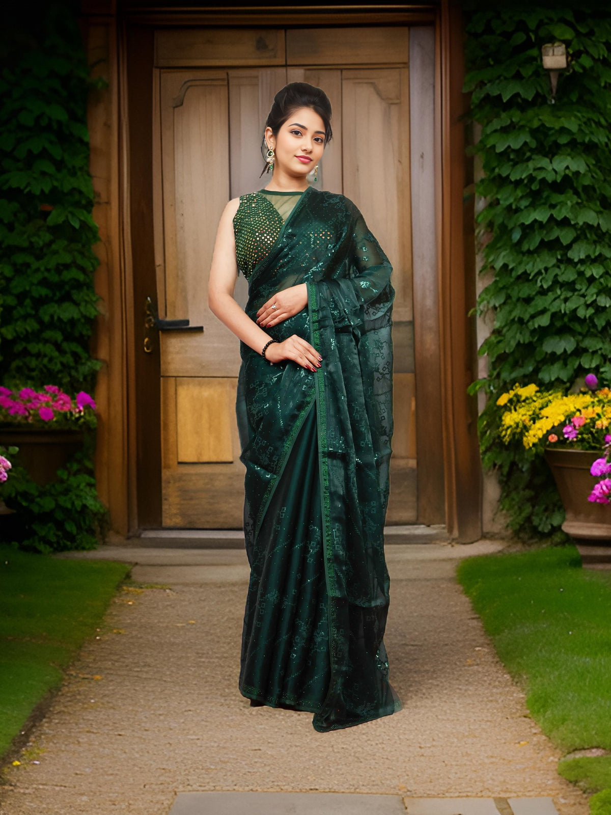 Designer Saree with Rhinestones & Sequin Work by Shreekama