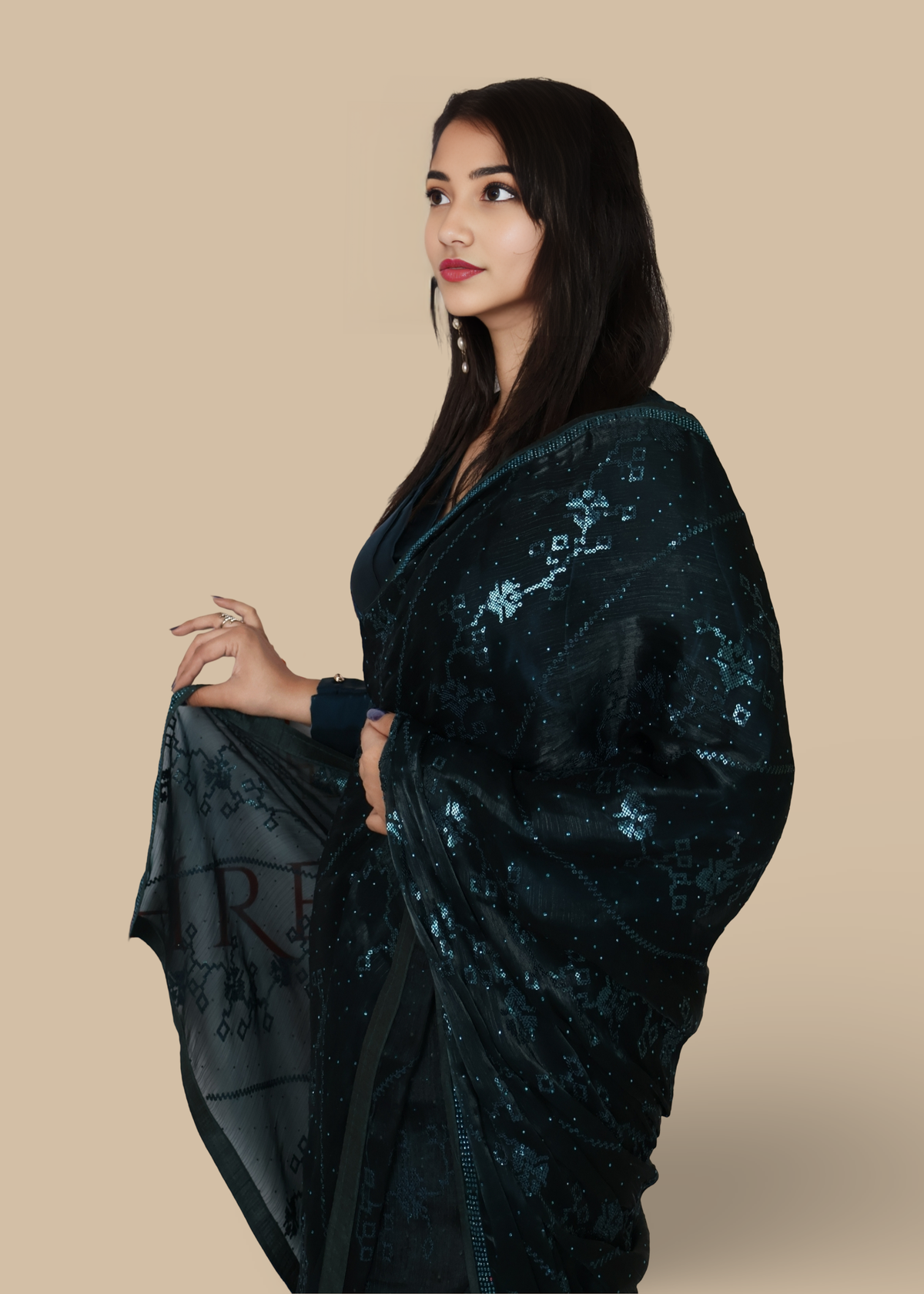 Designer Saree with Rhinestones & Sequin Work by Shreekama