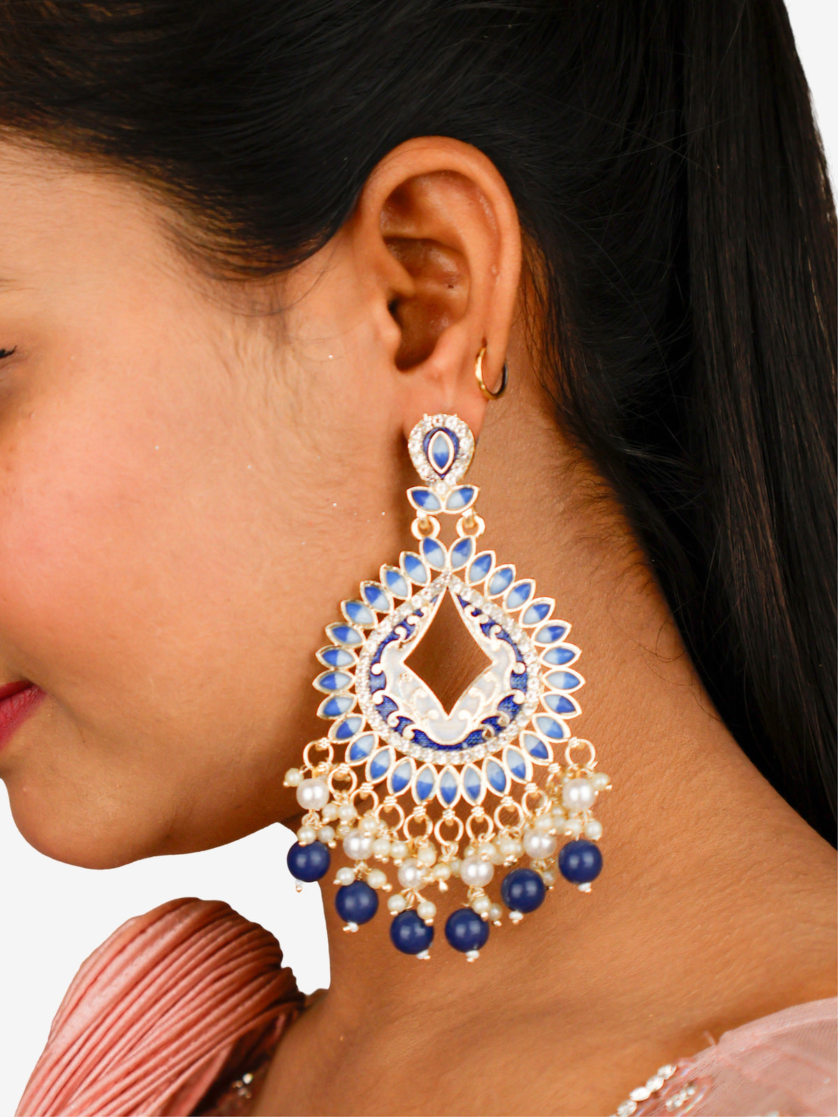 Gold-Toned & Chandbali Earrings with Crystals and Pearls for Women by Shreekama