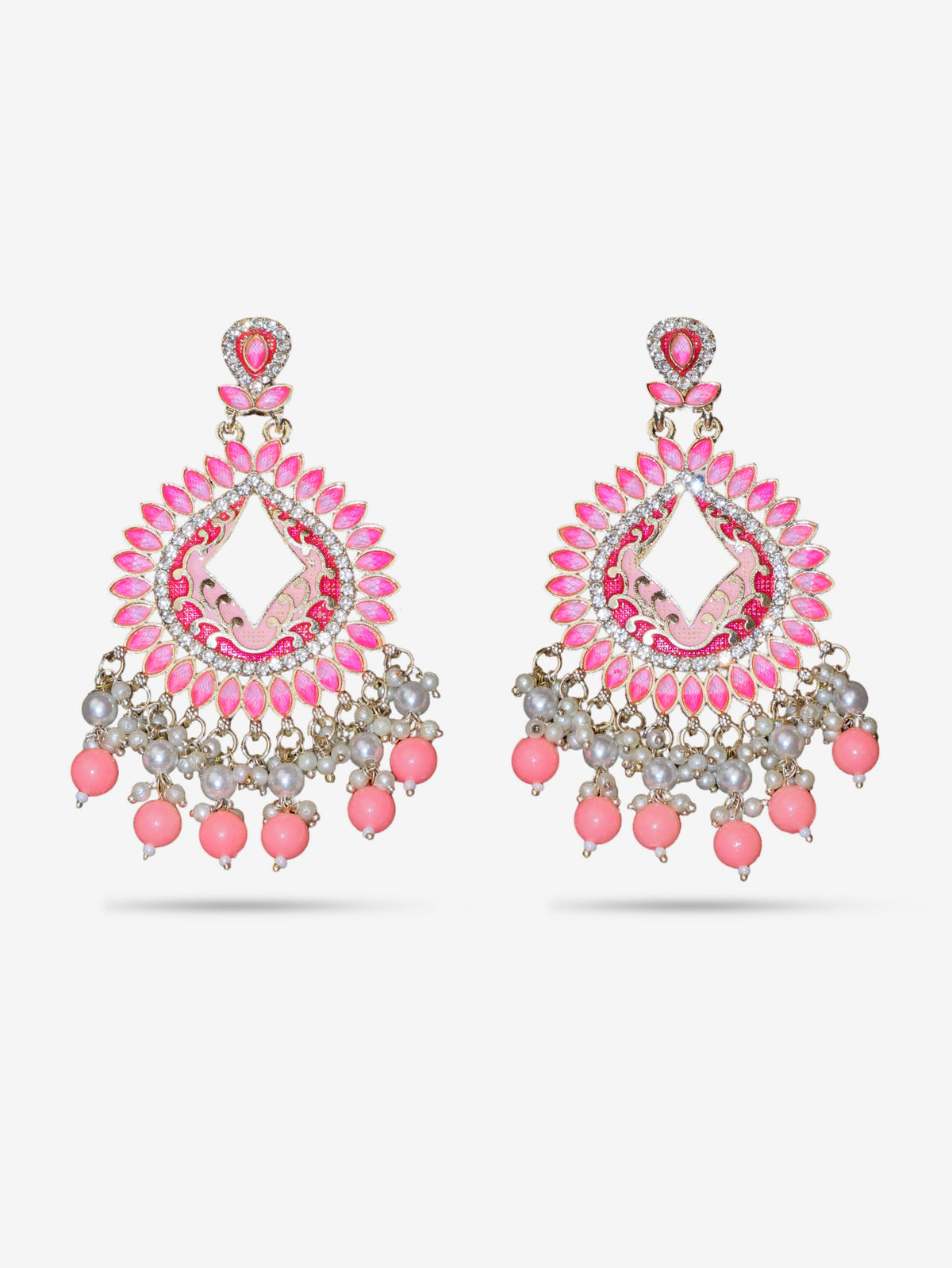 Gold-Toned & Chandbali Earrings with Crystals and Pearls for Women by Shreekama