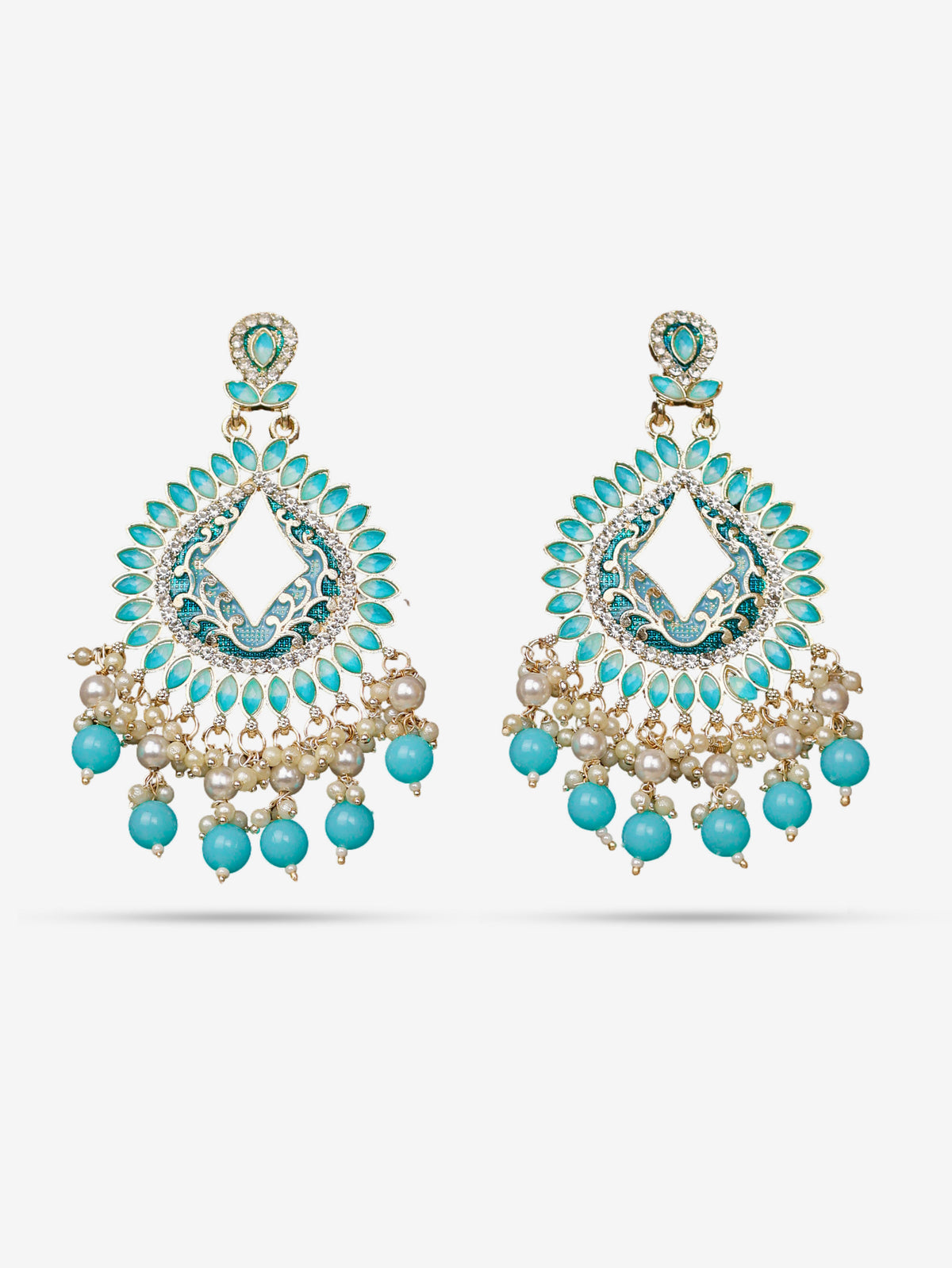 Gold-Toned & Chandbali Earrings with Crystals and Pearls for Women by Shreekama
