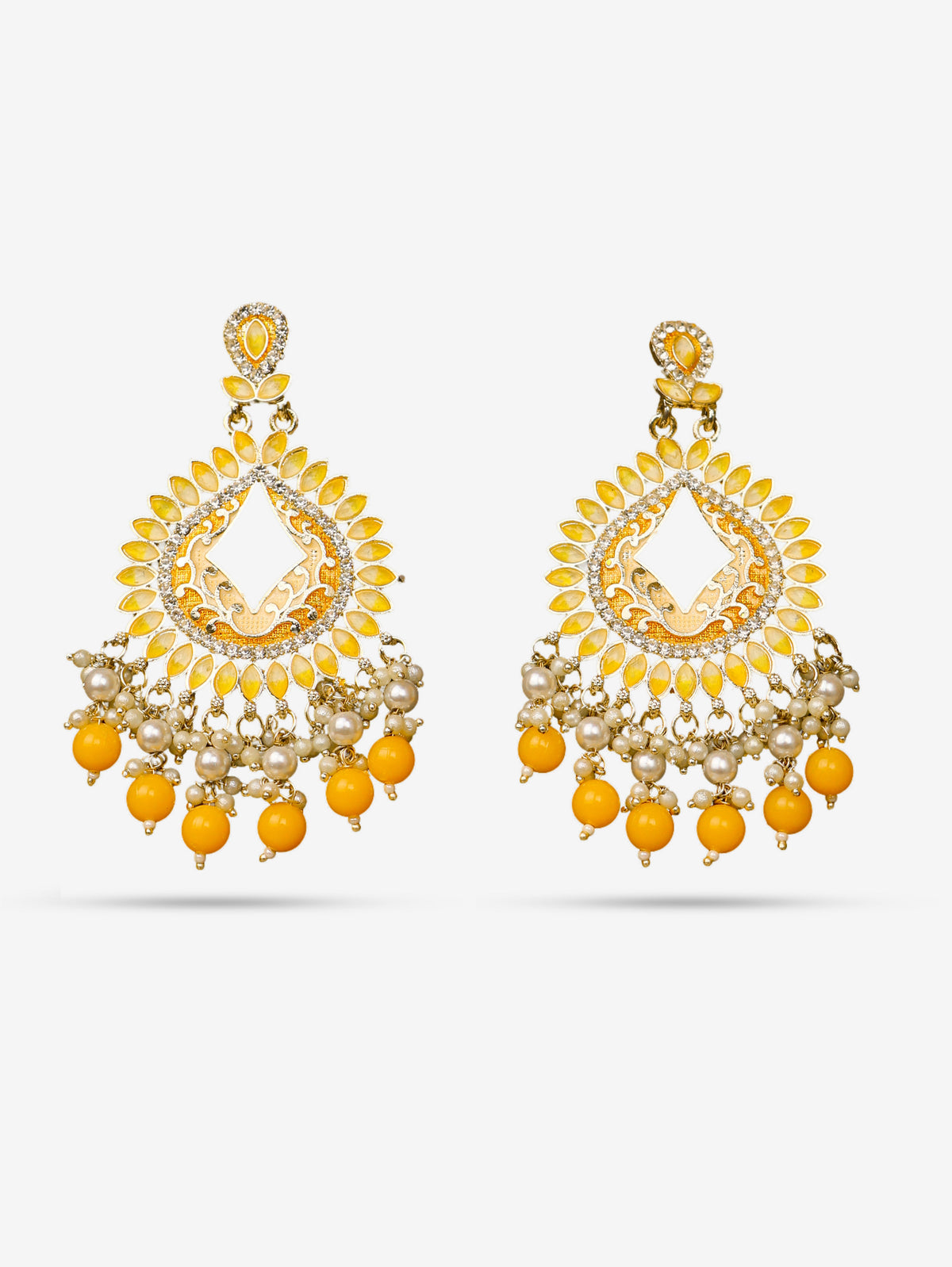 Gold-Toned & Chandbali Earrings with Crystals and Pearls for Women by Shreekama