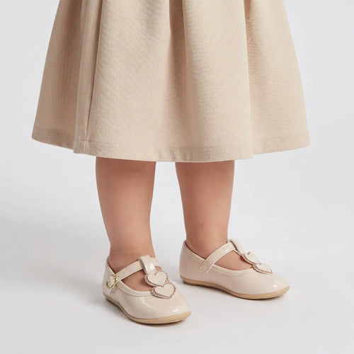 Offwhite baby Mary Jane formal shoes with heart buckle and double strap