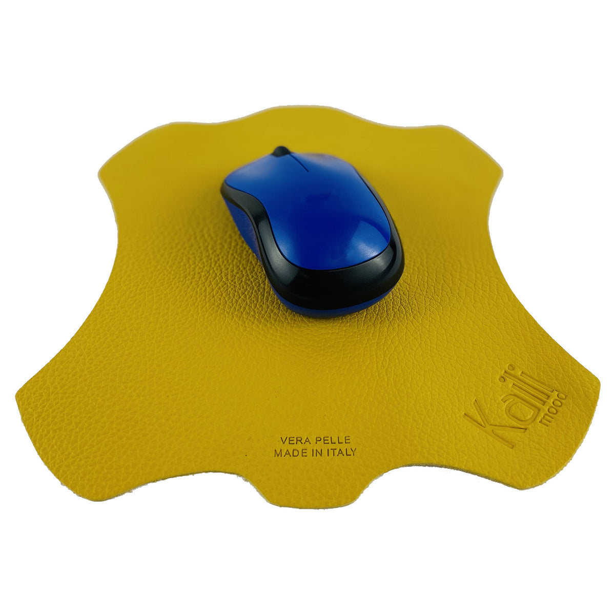 K0001RB | Mouse Pad Made in Italy Full grain genuine leather, dollar grain - Yellow color - Size: 20 x 23 cm - Package: Tnt tubular bag - Accessory at Dealshubindia